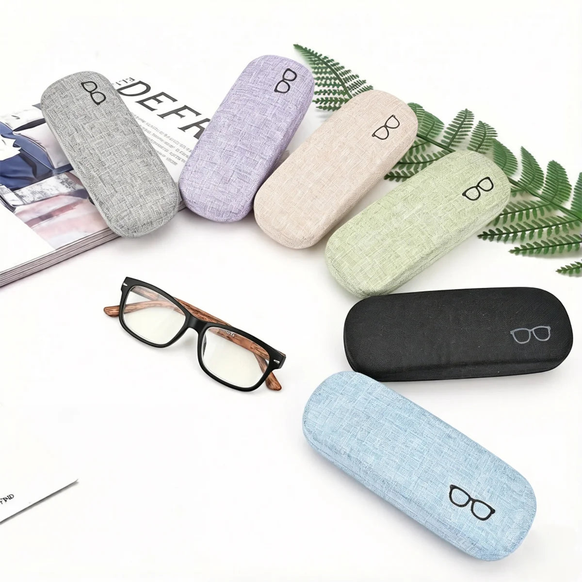 VOPHA Hard Shell Linen Glasses Case – Unisex Eyewear Box Eyeglass Case Qst