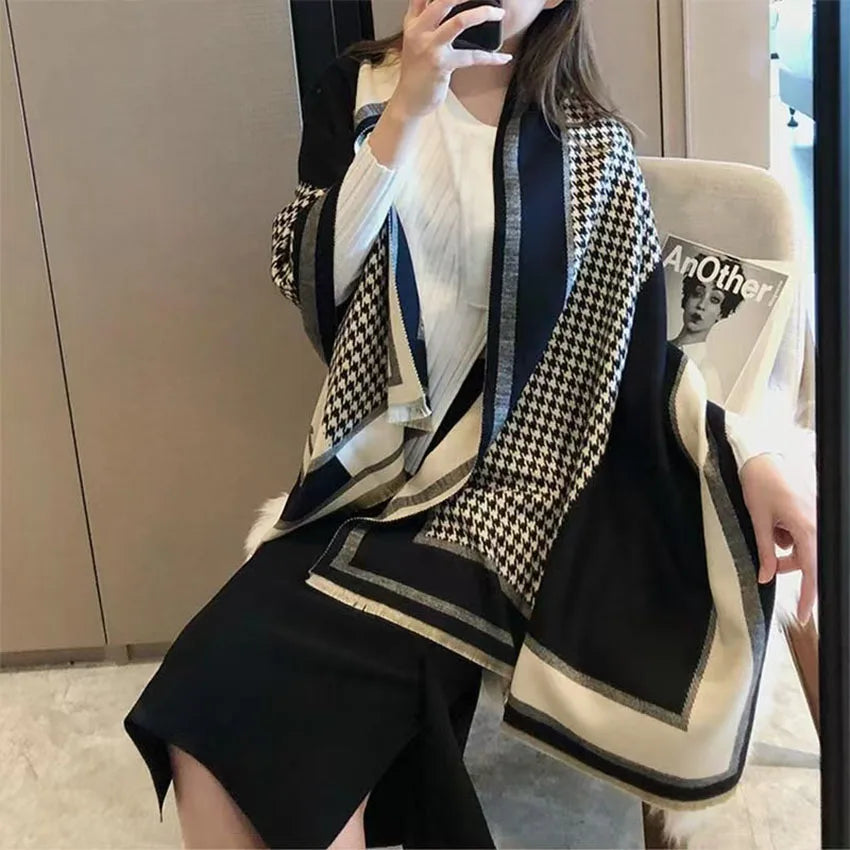 Women's Houndstooth Jacquard Scarf Shawl – Autumn Winter Winter Scarf Shawl Qst