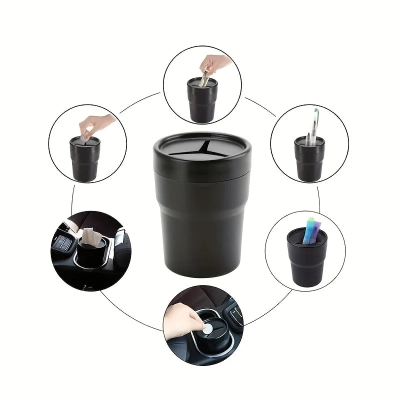 Car Storage Box with Lid & Cup Holder | Lightweight Trash Bin Car Storage Organizer Qme