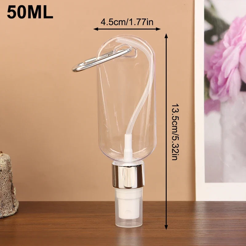 Travel Bottles Carabiner Hook Flip Cap – Lotion & Perfume Travel Bottle Set Qme 50ml Silver