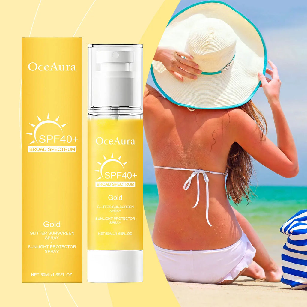 OceAura Glitter Sunscreen Spray – Shimmer SPF Face & Body Shimmer Sunscreen Spray Qst