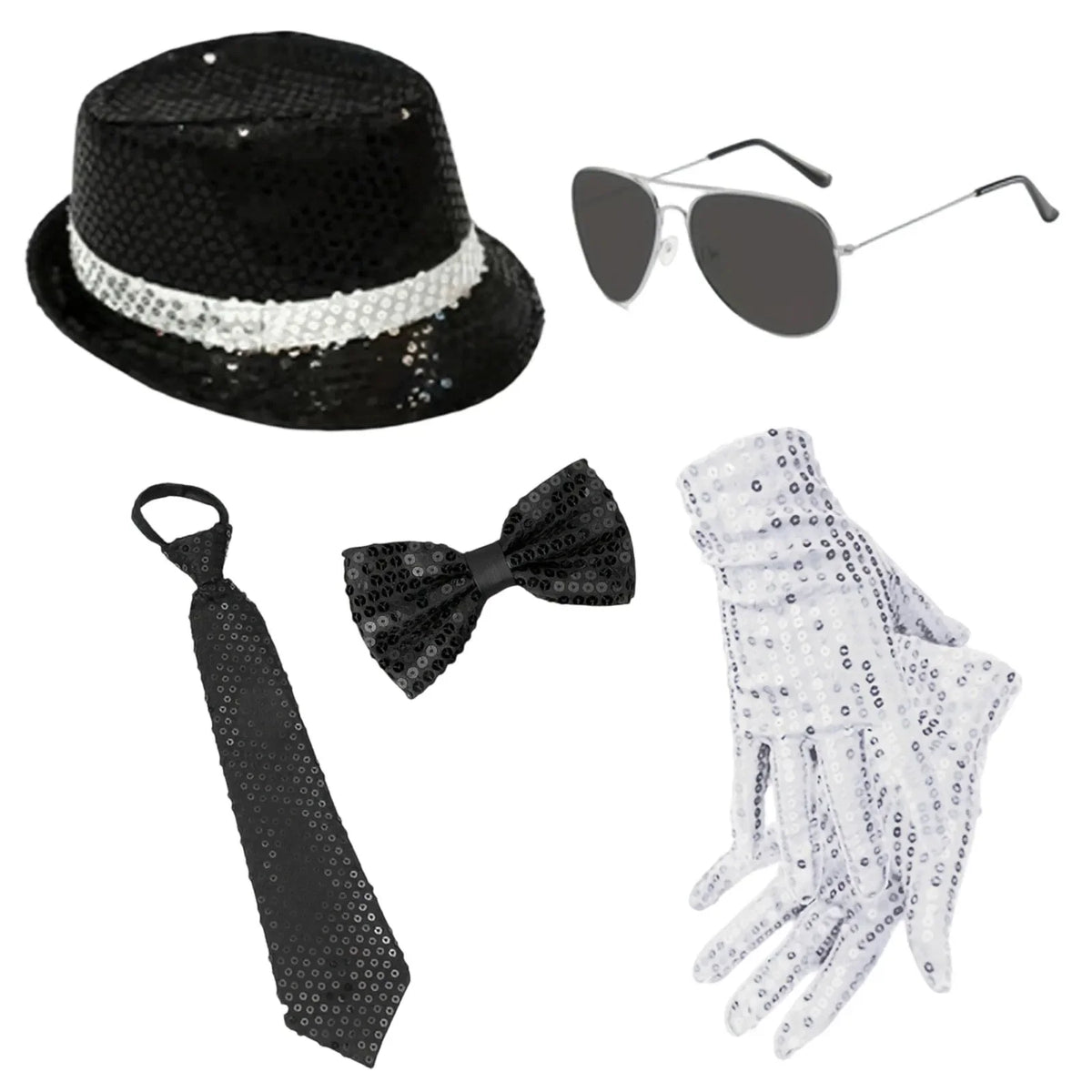 Sequin Light-Up Necktie & Flashing Fedora Hat Set – 5 Colors Costume Necktie Set Qme