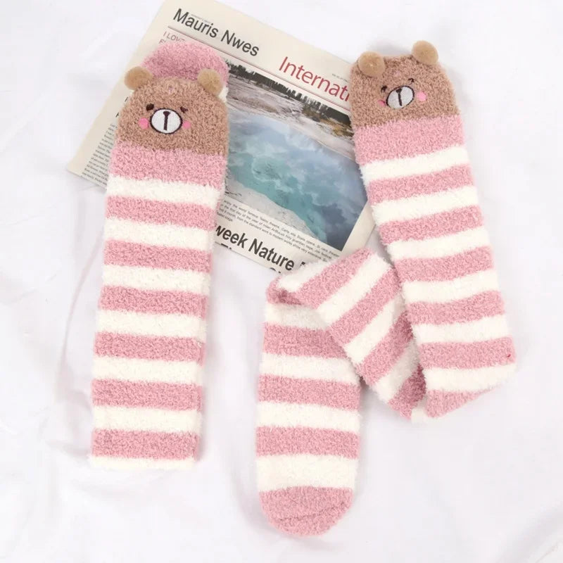 Women's Harajuku Lolita Striped Coral Velvet Long Socks Novelty Long Socks Qme
