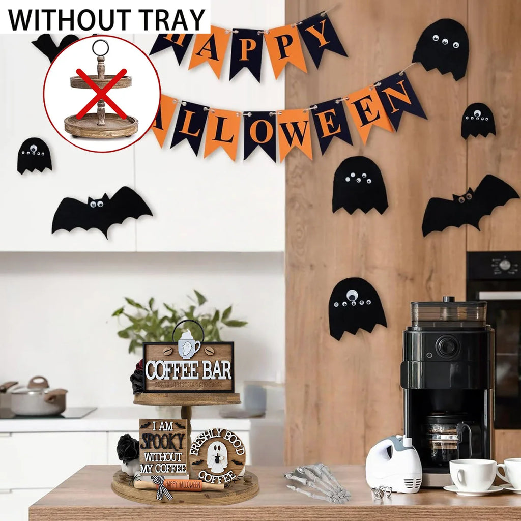 Freshly Boo'd Halloween Wooden Coffee Desktop Sign Halloween Desktop Sign Qme