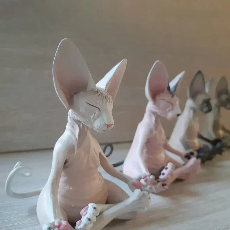 Whimsical Buddha Cat Sphinx Figurine | Yoga Meditation Decor Decorative Figurine Qme