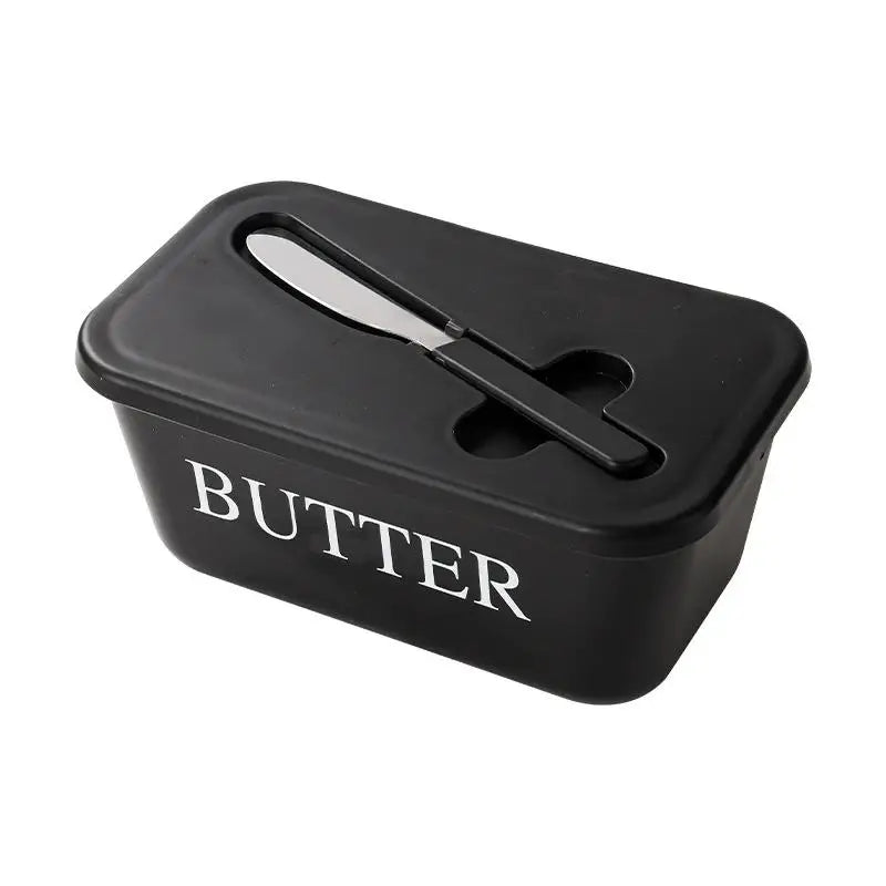 Plastic Butter Container Box with Knife & Cheese Slicer Butter Storage Container Qme black