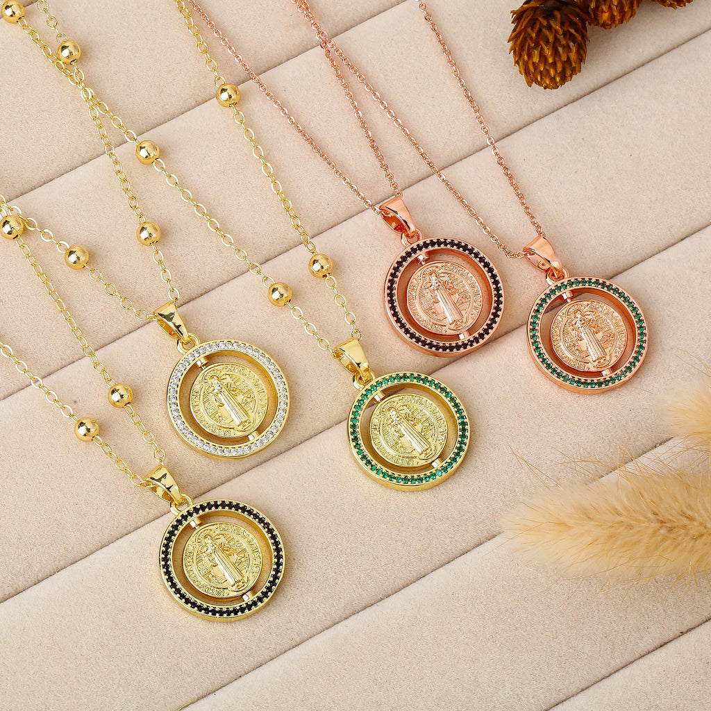 St. Benedict Rotating Zirconia Pendant Necklace | Lucky Amulet Pendant Necklace Qme