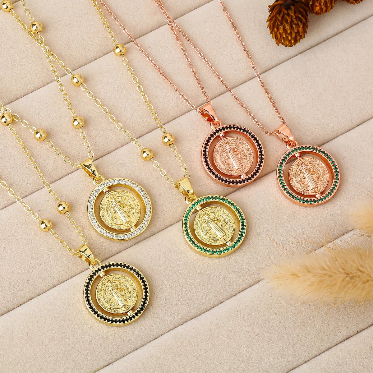 St. Benedict Rotating Zirconia Pendant Necklace | Lucky Amulet Pendant Necklace Qme