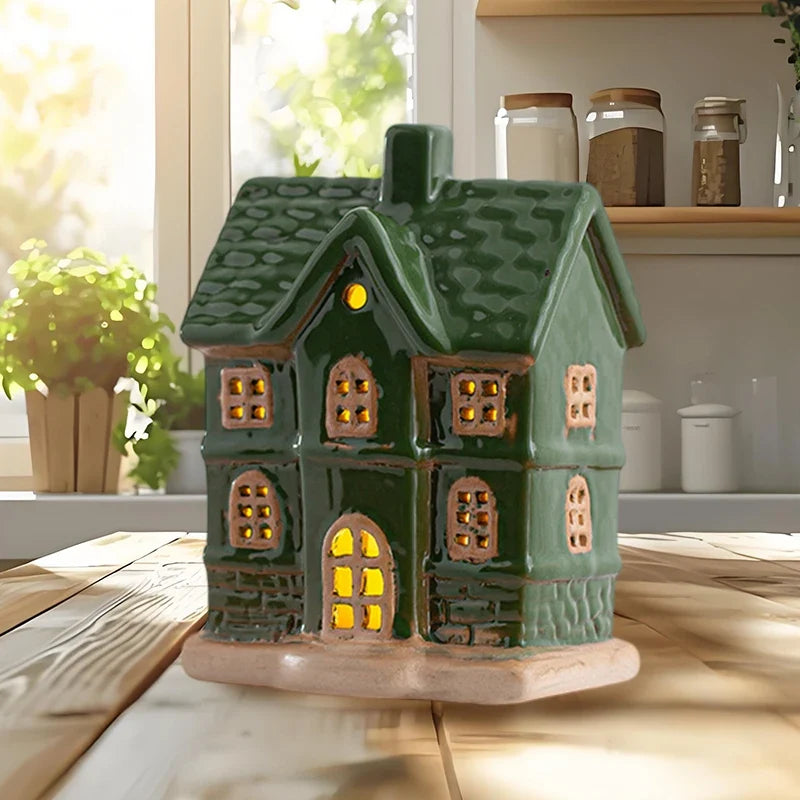 Light-Up White Ceramic Village House Winter Decor Light-Up Ceramic Decor Qme