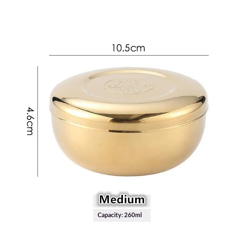Korean Stainless Steel Rice Bowl with Lid – Child-Safe Stainless Steel Bowl Qst Gold Medium