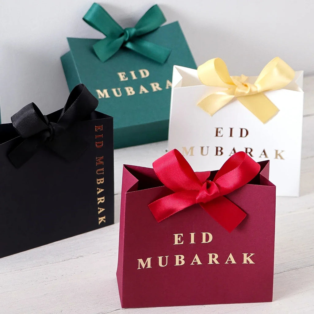 5-Piece Eid Gift Boxes with Ribbon Bows | Paper Packaging Gift Box Set Qme