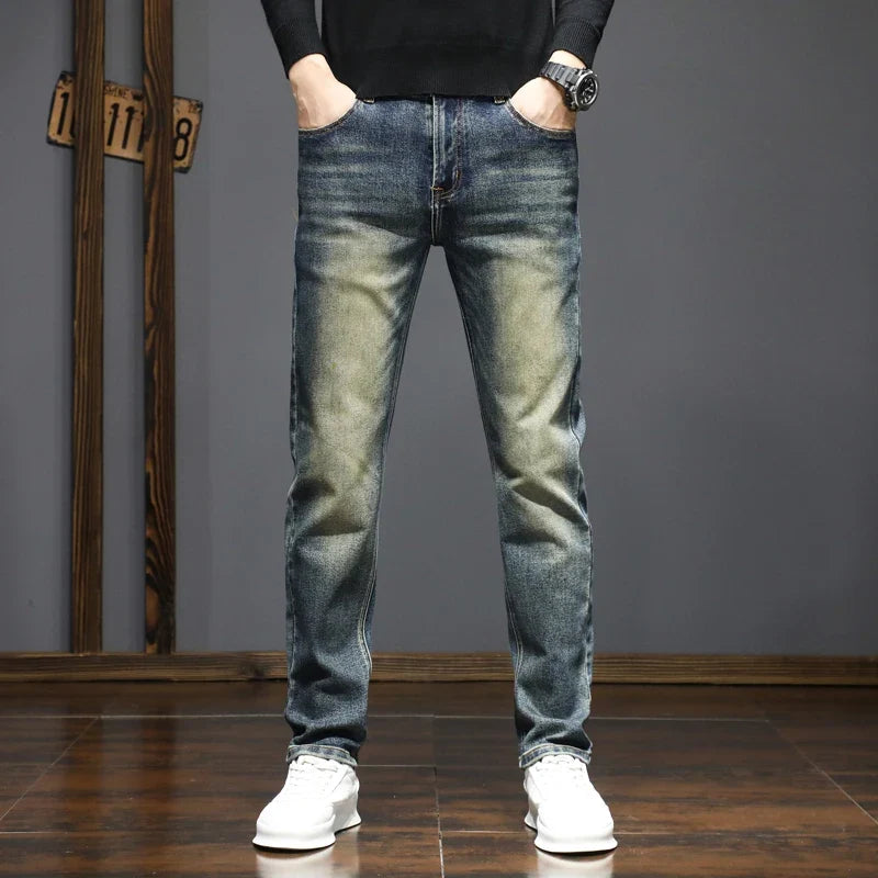 Men's American Retro Slim Straight Jeans | Micro-Elastic Men's Slim Jeans Qme