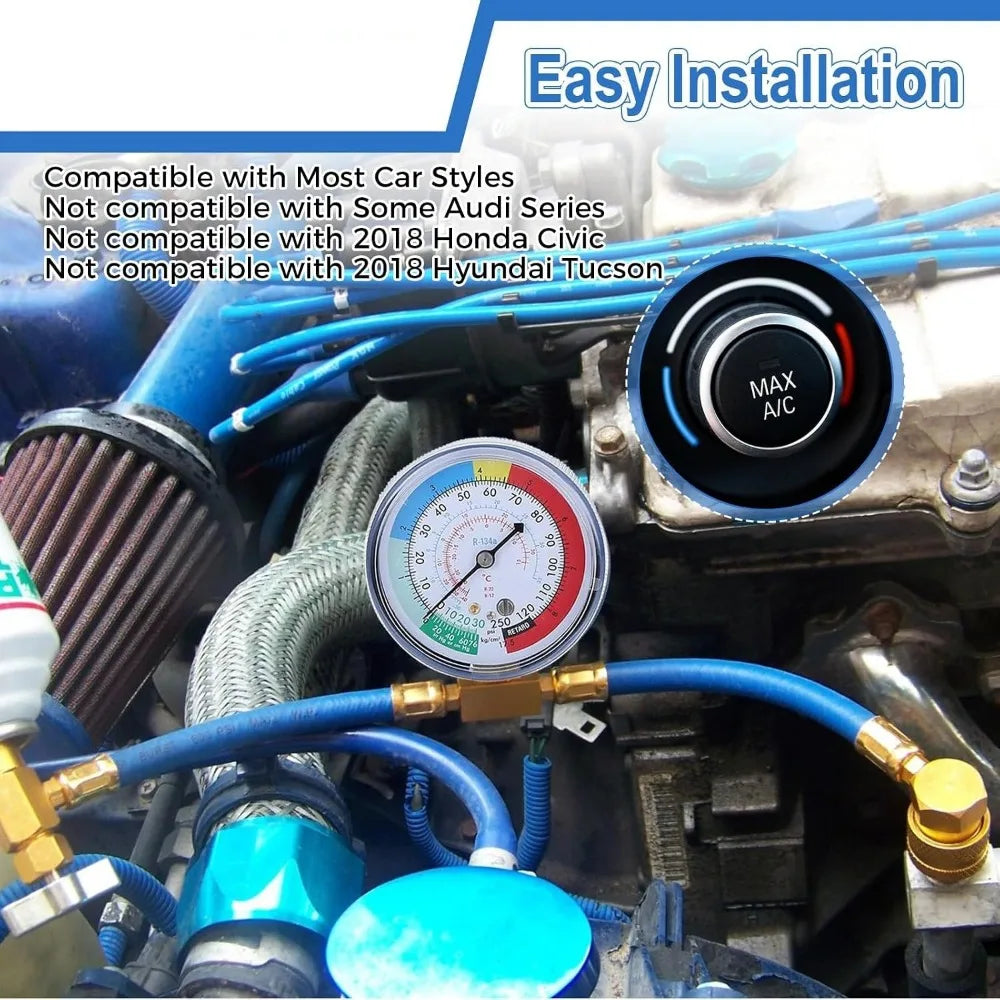 R134A Refrigerant Recharge Hose Kit with Gauge & Can Tap Refrigerant Recharge Kit Qme