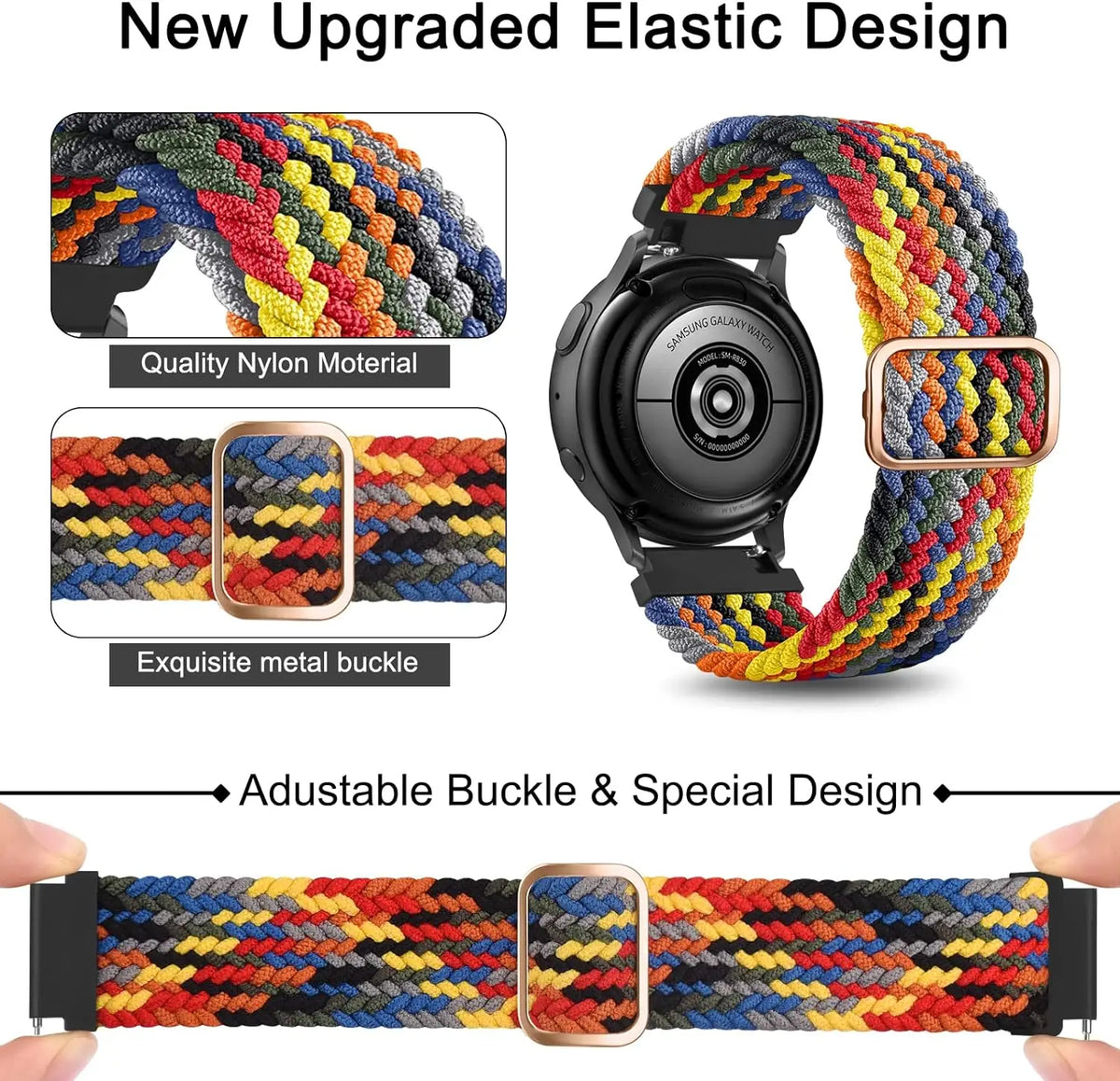 Elastic Nylon Braided Watch Band – Samsung Galaxy & Huawei Watch Band Qme