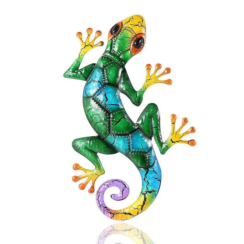 Metal Gecko Garden Wall Sculpture | Outdoor Yard Statue Decor Garden Wall Sculpture Qme