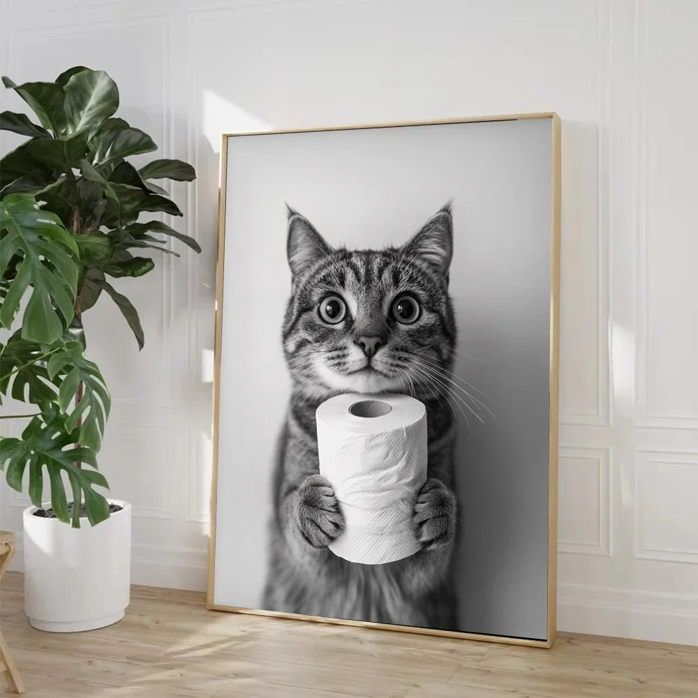 Funny Animal Toilet Paper Canvas Print – Bathroom Wall Art Canvas Wall Art Qst
