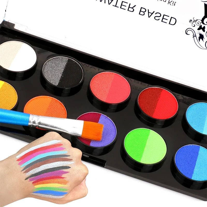 10-Grid Water-Soluble Face & Body Paint Crayons Set + Brush Face & Body Paint Set Qme
