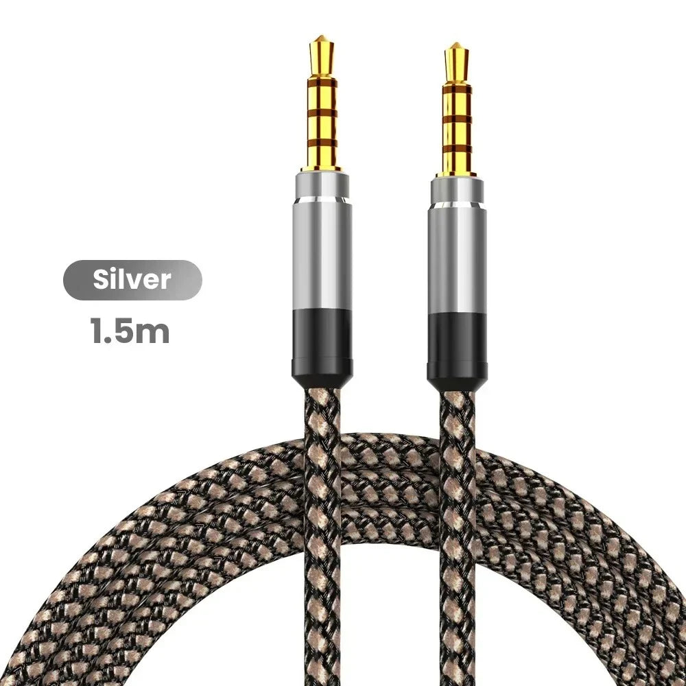 1.5M Nylon Braided 3.5mm AUX Audio Extension Cable | Car & Headphones AUX Audio Cable Qme Silver