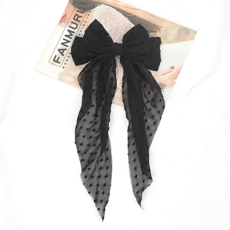 Black Chiffon Large Bow Hair Clip – Elegant Bowknot Hairpin Bow Hair Clip Qme