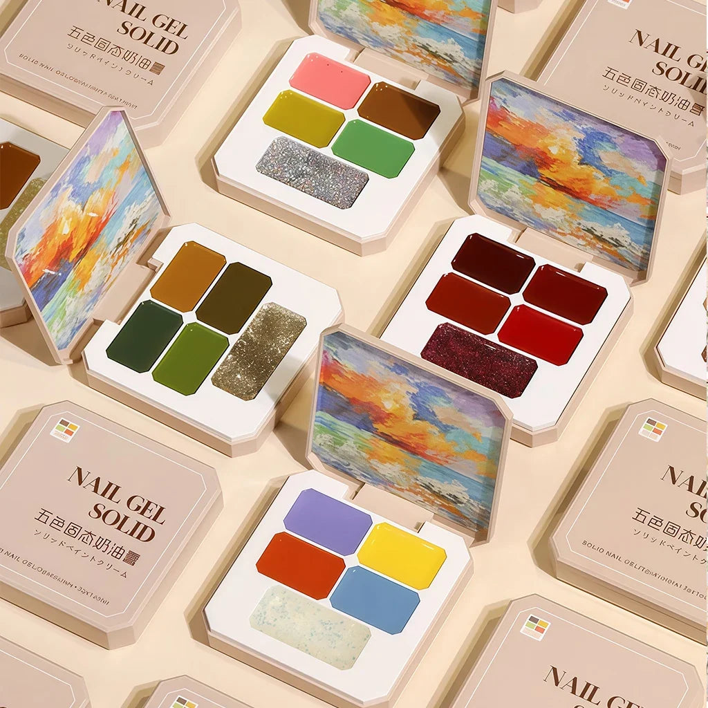 5-Color Solid Gel Palette | Japanese Nail Art Mud Paint Kit Nail Art Gel Palette Qme
