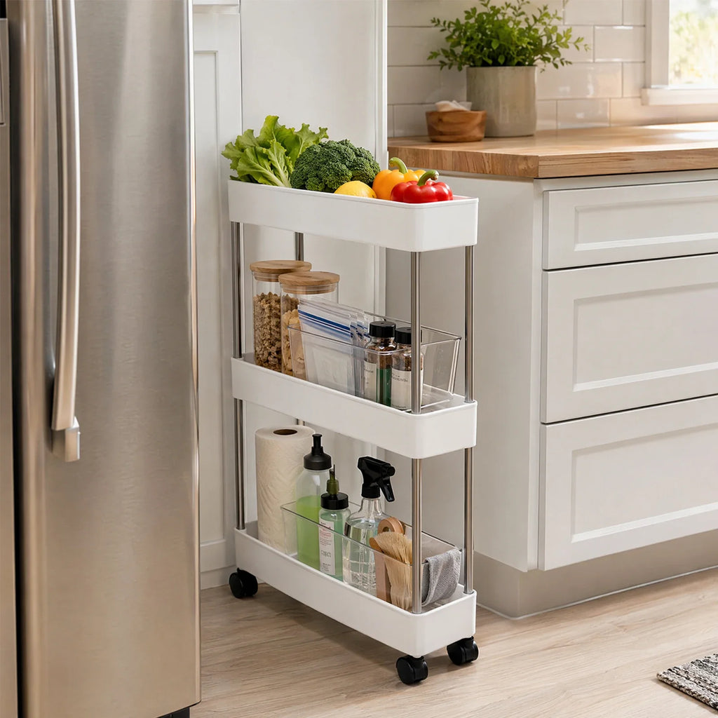 3-Tier Rolling Storage Organizer Trolley | Slim Plastic Cart Rolling Storage Trolley Qme