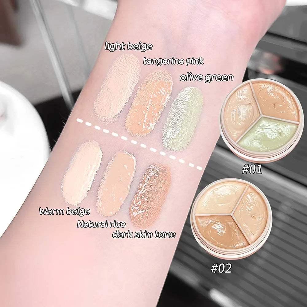 Olive Green 3-Color Concealer Palette | Full Coverage Cream Color Correcting Concealer Qme