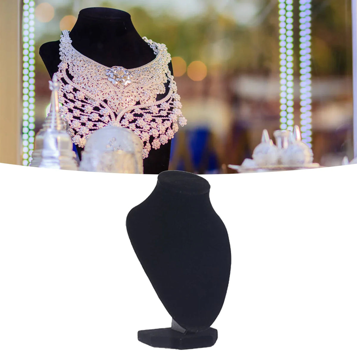 Wooden Necklace Mannequin Bust Display Stand – Black Jewelry Display Stand Qme
