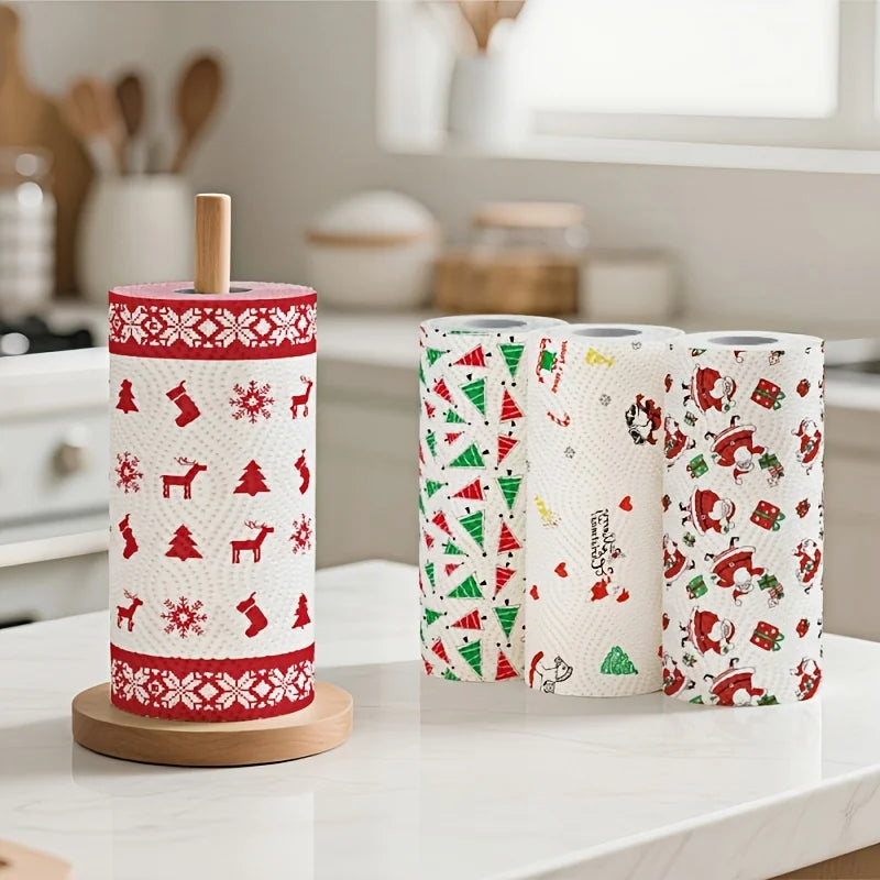 Christmas Kitchen Paper Towels – Thickened 3-Layer Disposable Roll Disposable Paper Towels Qme