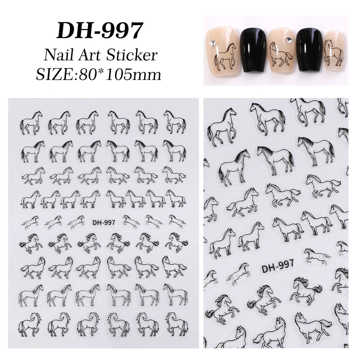 Embossed Pony Nail Stickers – Cute DIY Nail Art Manicure Nail Art Stickers Qst A6