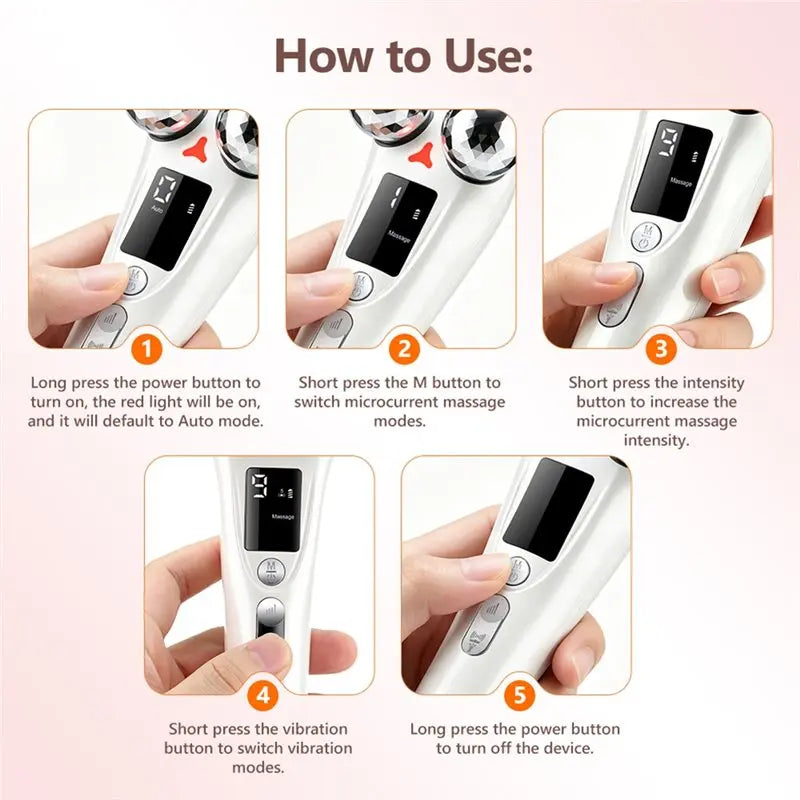 B15C Facial Roller Massager – EMS, Red Light & Vibration Facial Roller Massager Qst White