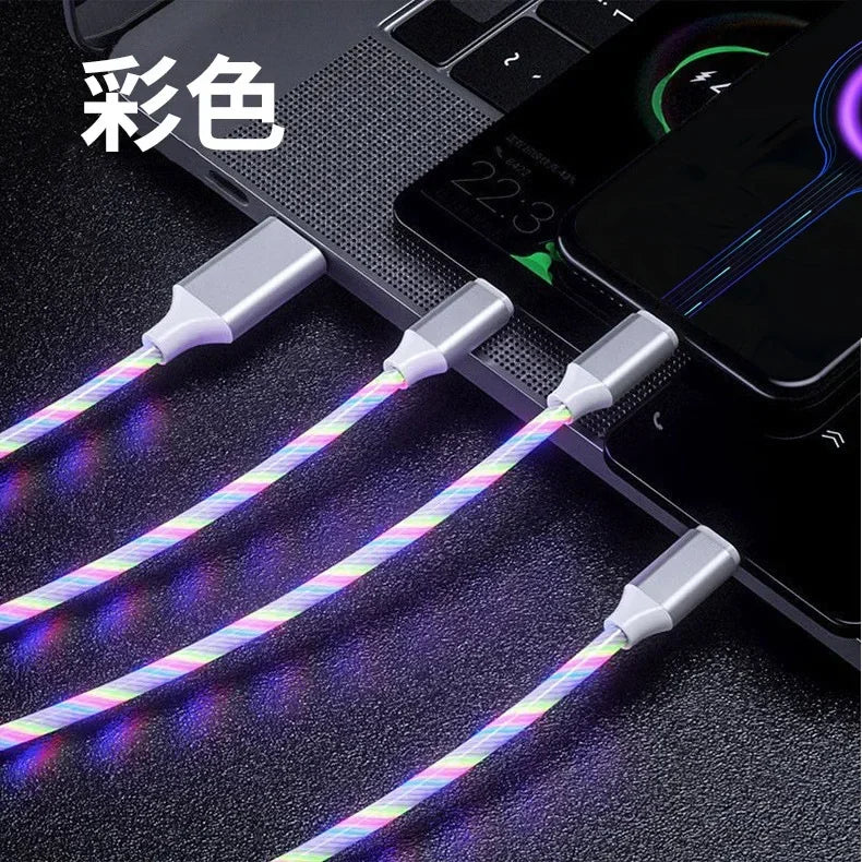 LED Glow Fast Charging Cable USB-C & Micro USB 3A | 4 Colors LED Charging Cable Qme multicolour