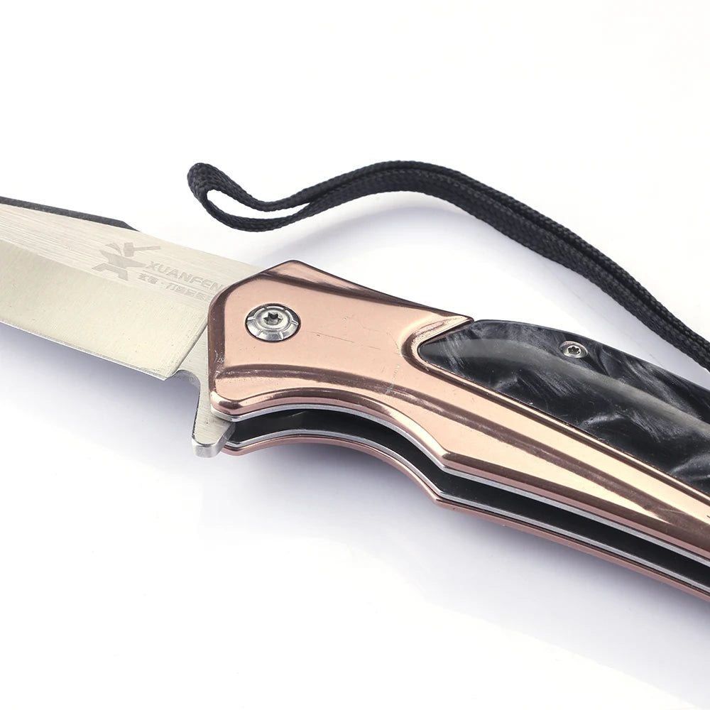 XUAN FENG Golden Folding Knife – D2 Steel Camping Pocket Blade Folding Pocket Knife Qst