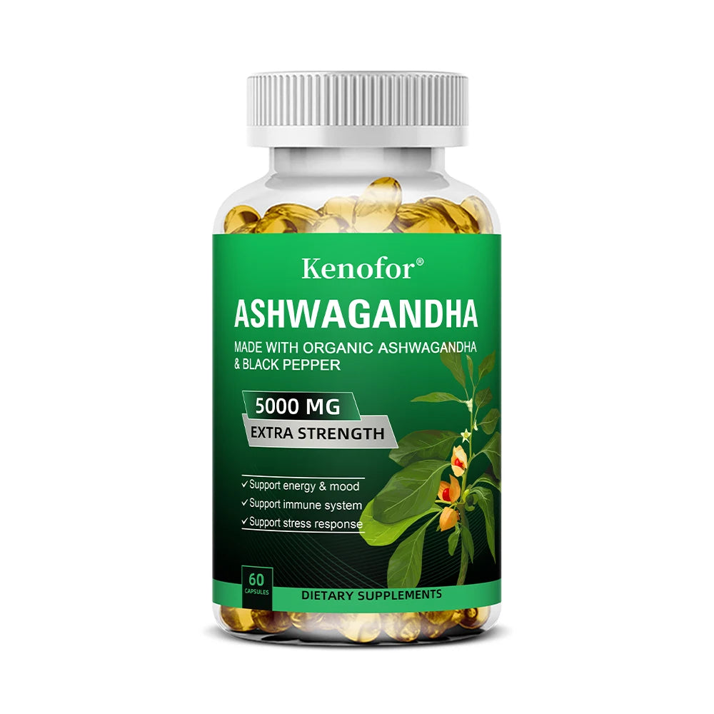 VITALXTRA Ashwagandha 5000mg Capsules – Mood, Focus & Energy Herbal Supplement Capsules Qst 60 count-1 bottle