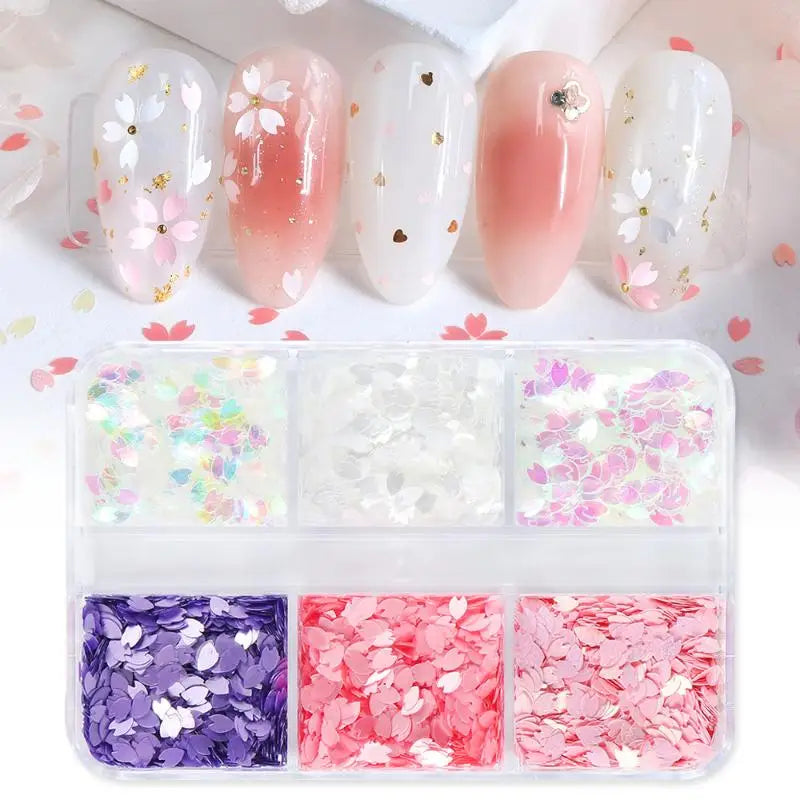 Holographic Nail Sequins 6-Grid Floral Glitter Stickers Nail Art Glitter Qst
