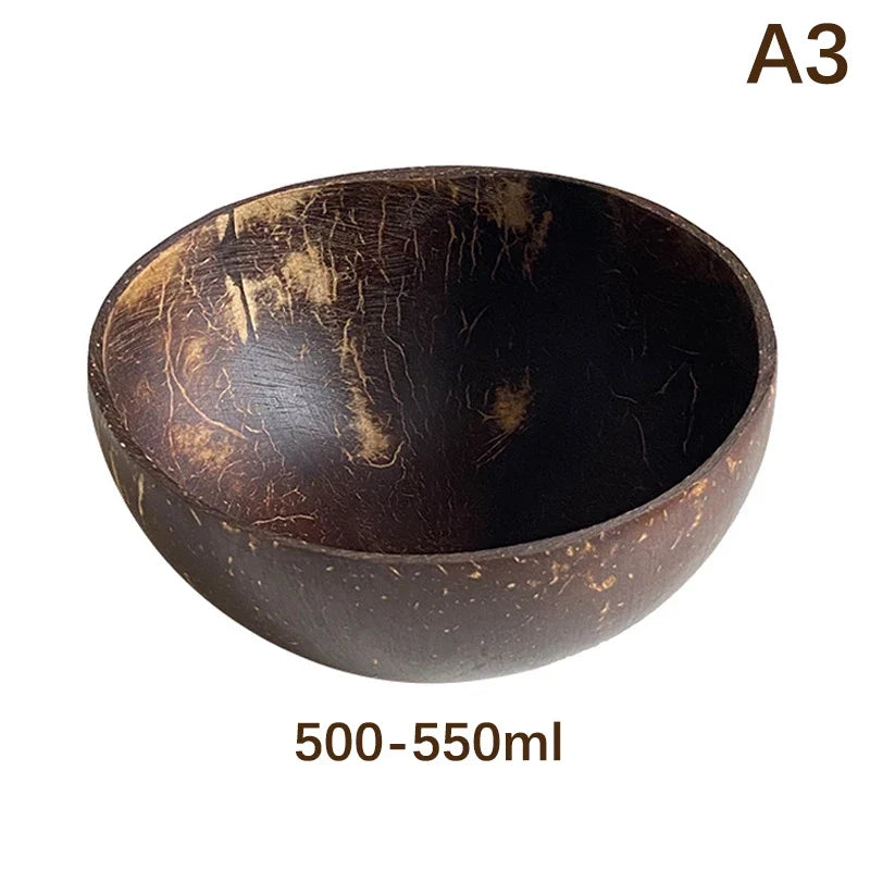 Natural Handmade Coconut Bowl with Fork – Eco Tableware Coconut Bowl Set Qme A3