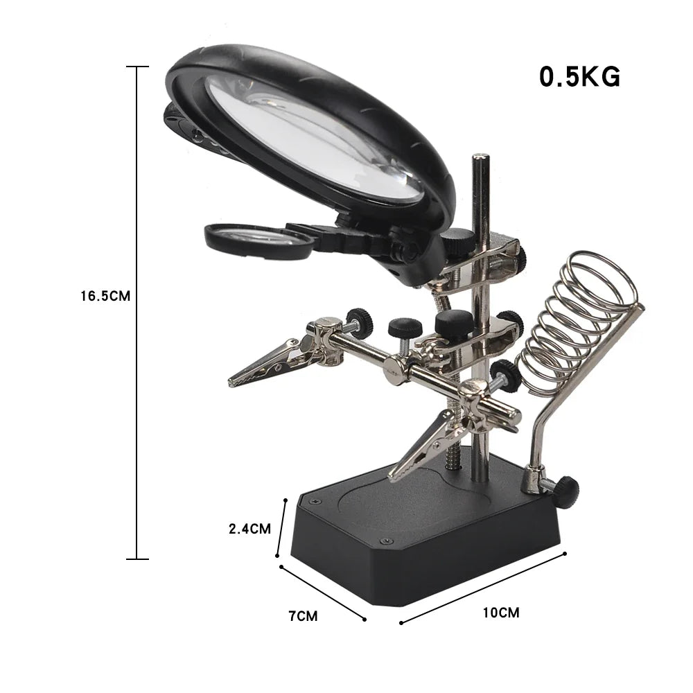 LED Magnifier Stand 2.5X 5X Helping Hand Clip Welding Tool Magnifier Stand Qme