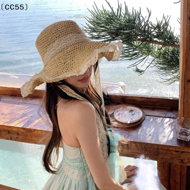 Women's Wide Brim Lace Straw Hat – Bohemian Beach Sun Cap Straw Sun Hat Qst