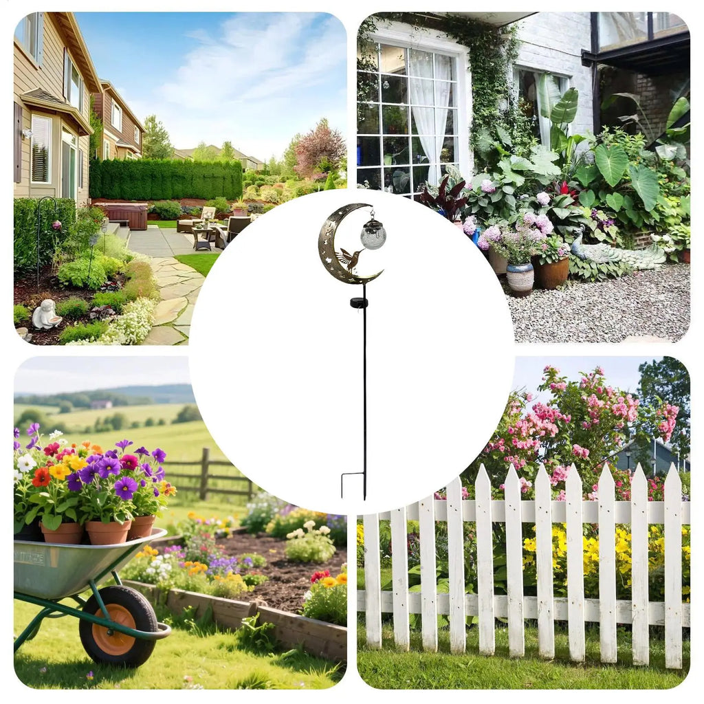 Solar Hummingbird Moon Garden Stake Light | Waterproof Outdoor Solar Garden Stake Light Qme