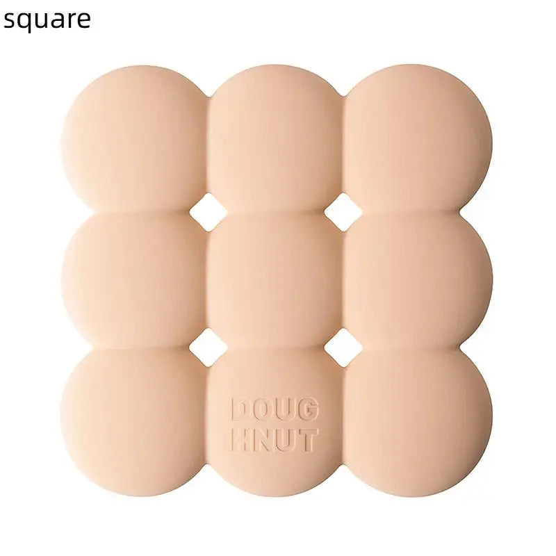 Donut Shape Silicone Pot Mat & Heat Resistant Coaster | 2 Sizes Silicone Coaster Mat Qme square Pink