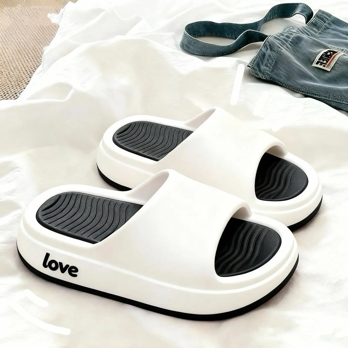 Women's Platform Flip Flops – Non-Slip Summer Beach Slippers Platform Flip Flops Qst White black 36-37
