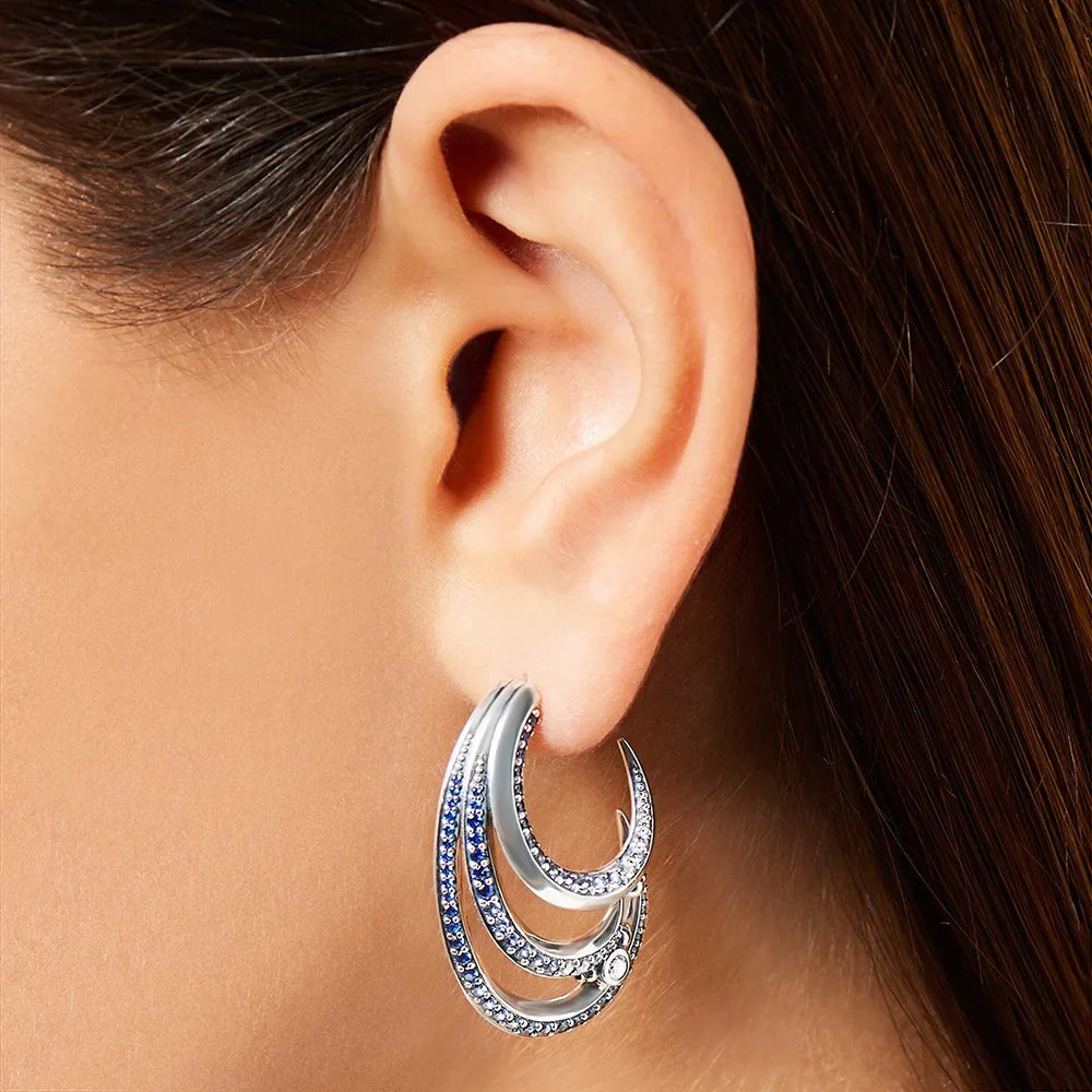 Creole Wave Hoop Earrings – Blue Stones 925 Sterling Silver Hoop Earrings Qme