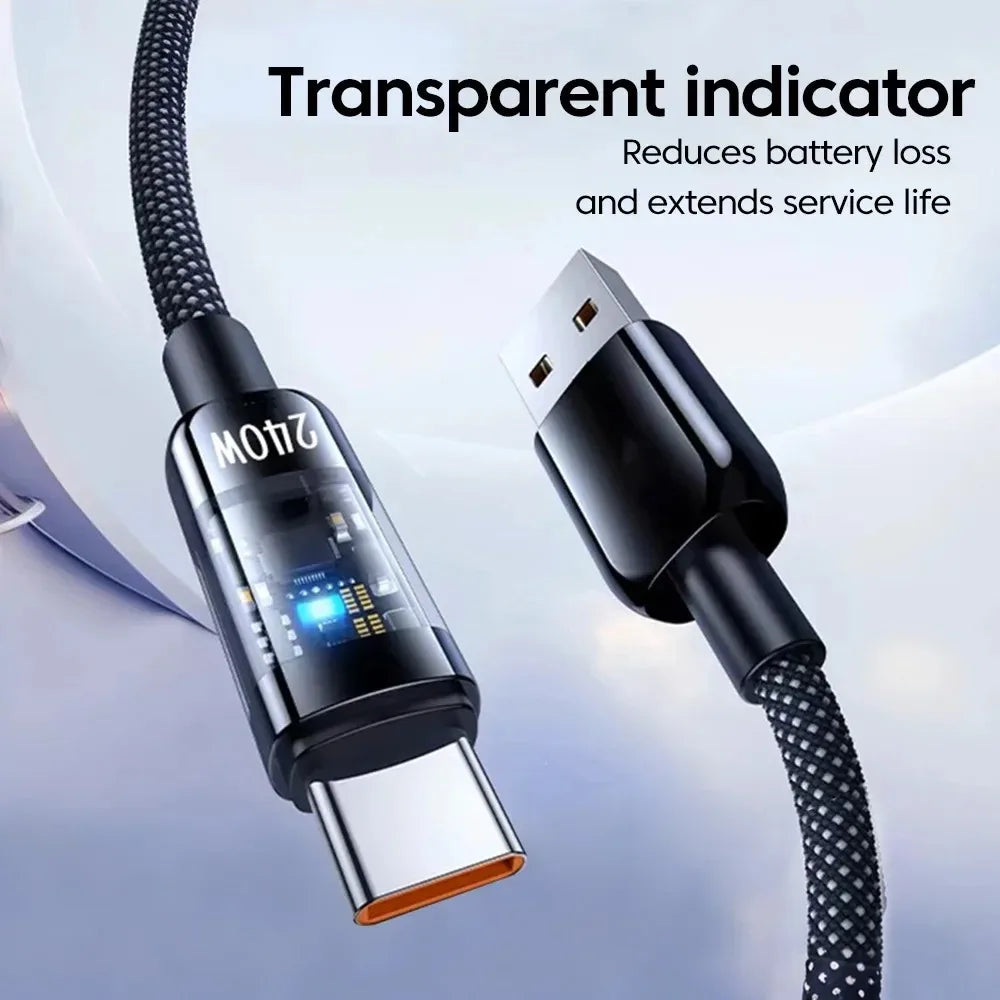 240W 10A USB-C Fast Charging Cable – Nylon Braided Transparent USB-C Charging Cable Qme