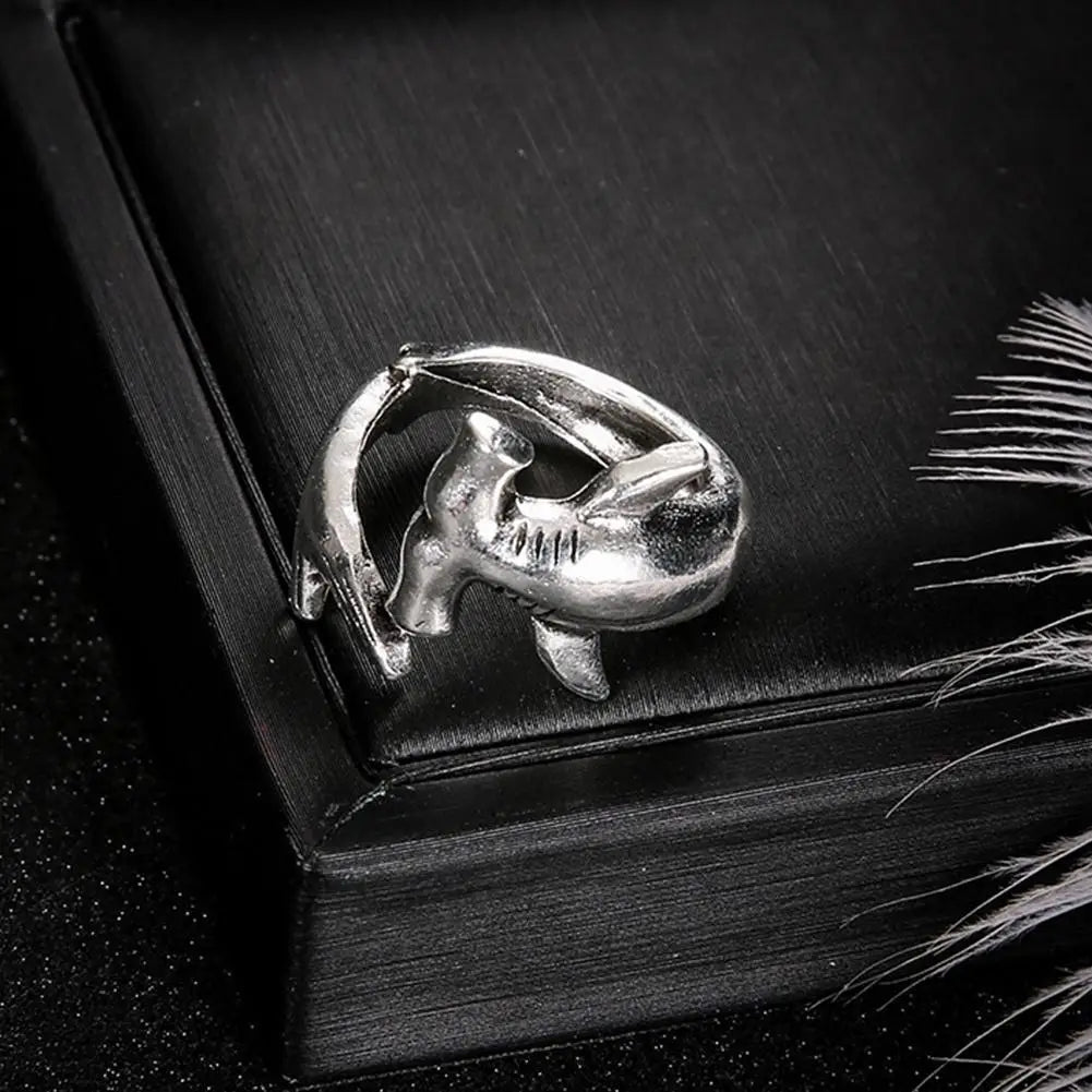 Vintage Shark Adjustable Metal Rings – Retro Gothic Animal Set Adjustable Fashion Ring Qme