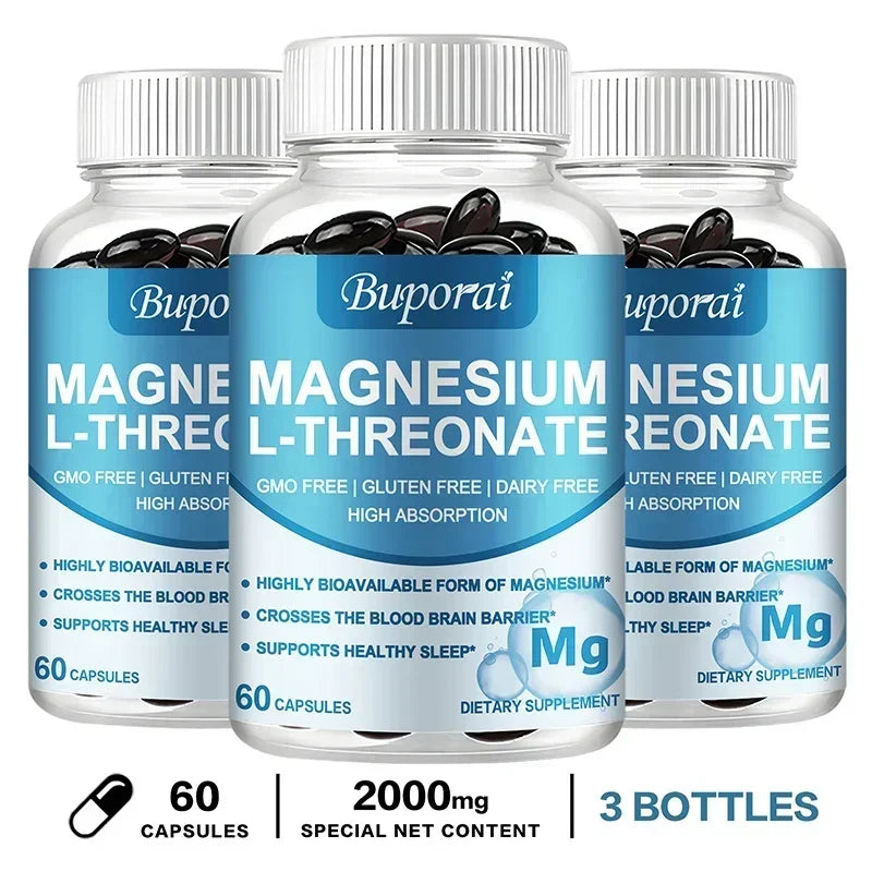 Magnesium L-Threonate Capsules – Focus, Memory & Nerve Support Mineral Supplement Qst 60 Capsule-3bottles