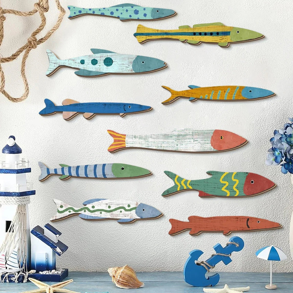 Colorful Hand Painted Wooden Fish Wall Decor | Ocean Art Wooden Wall Decor Qme L
