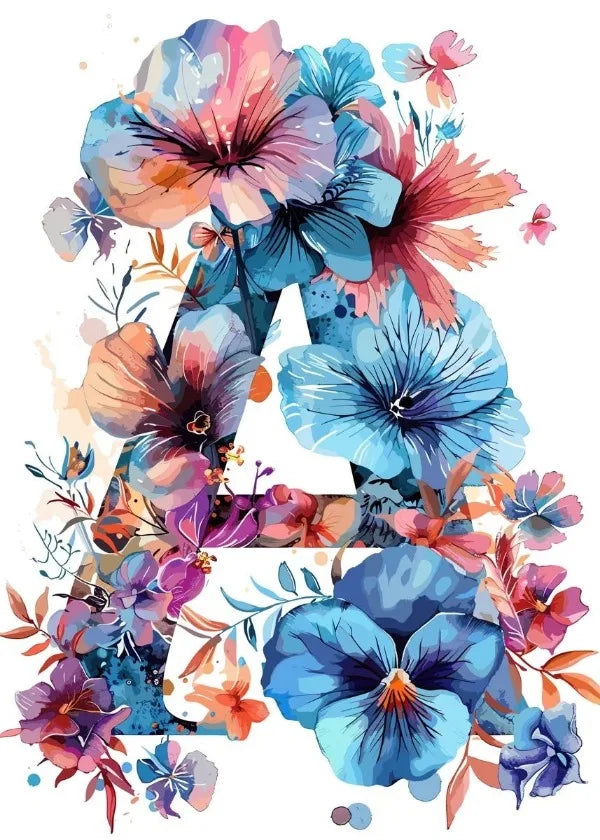 Flower Alphabet Wreath Canvas Wall Art – Modern Aesthetic Poster