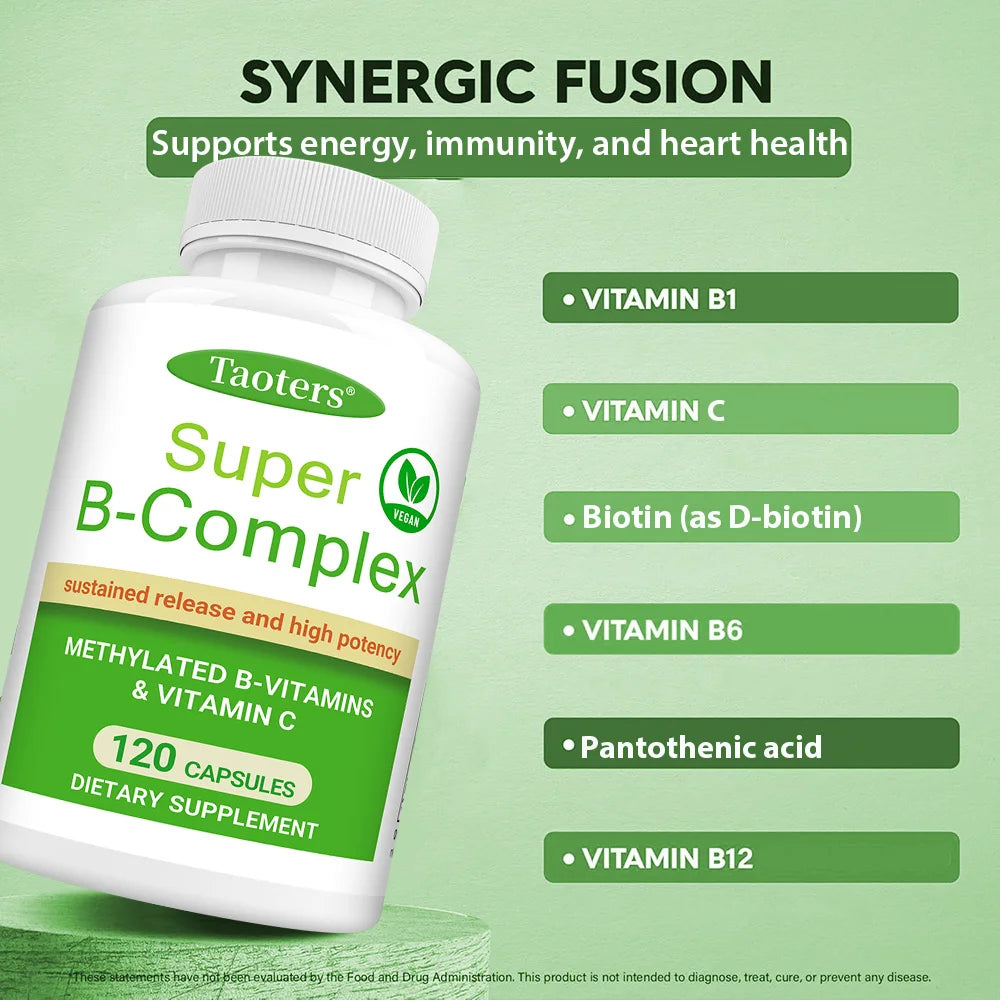 Super B-Complex Methylated Sustained Release + Vitamin C Vegan B-Complex Supplement Qst