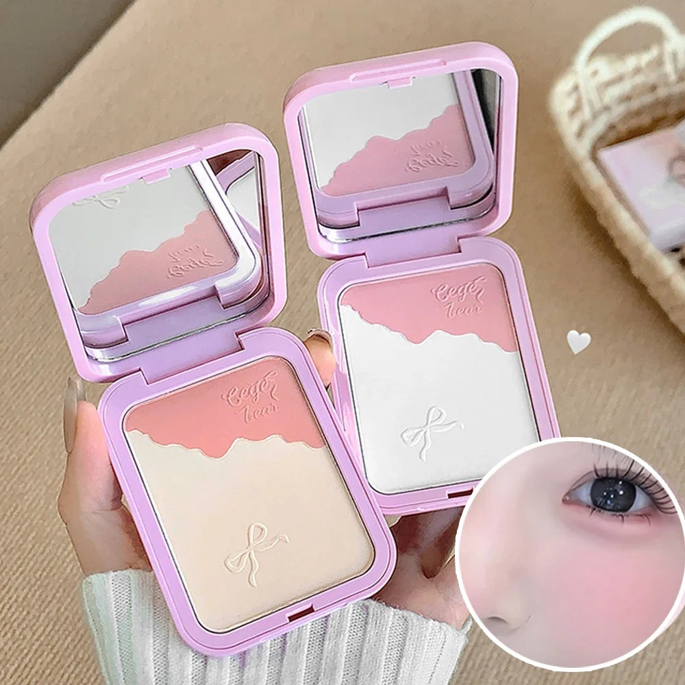 Gege Bear 2-in-1 Highlighter & Blush Powder Puff Compact Highlighter Blush Compact Qme