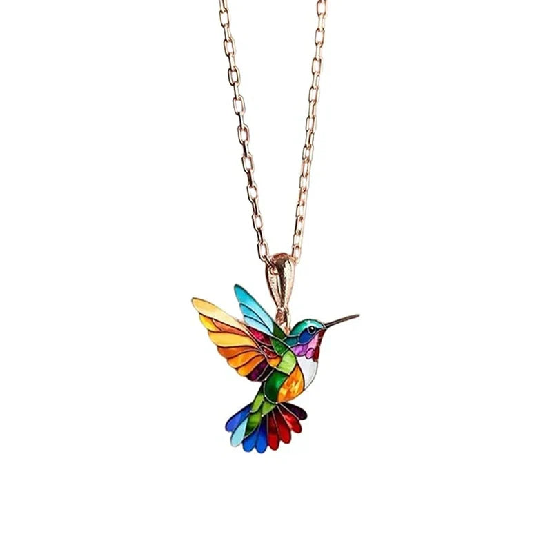 Elegant Hummingbird Pendant Necklace for Women – Alloy Pendant Necklace Qme Golden
