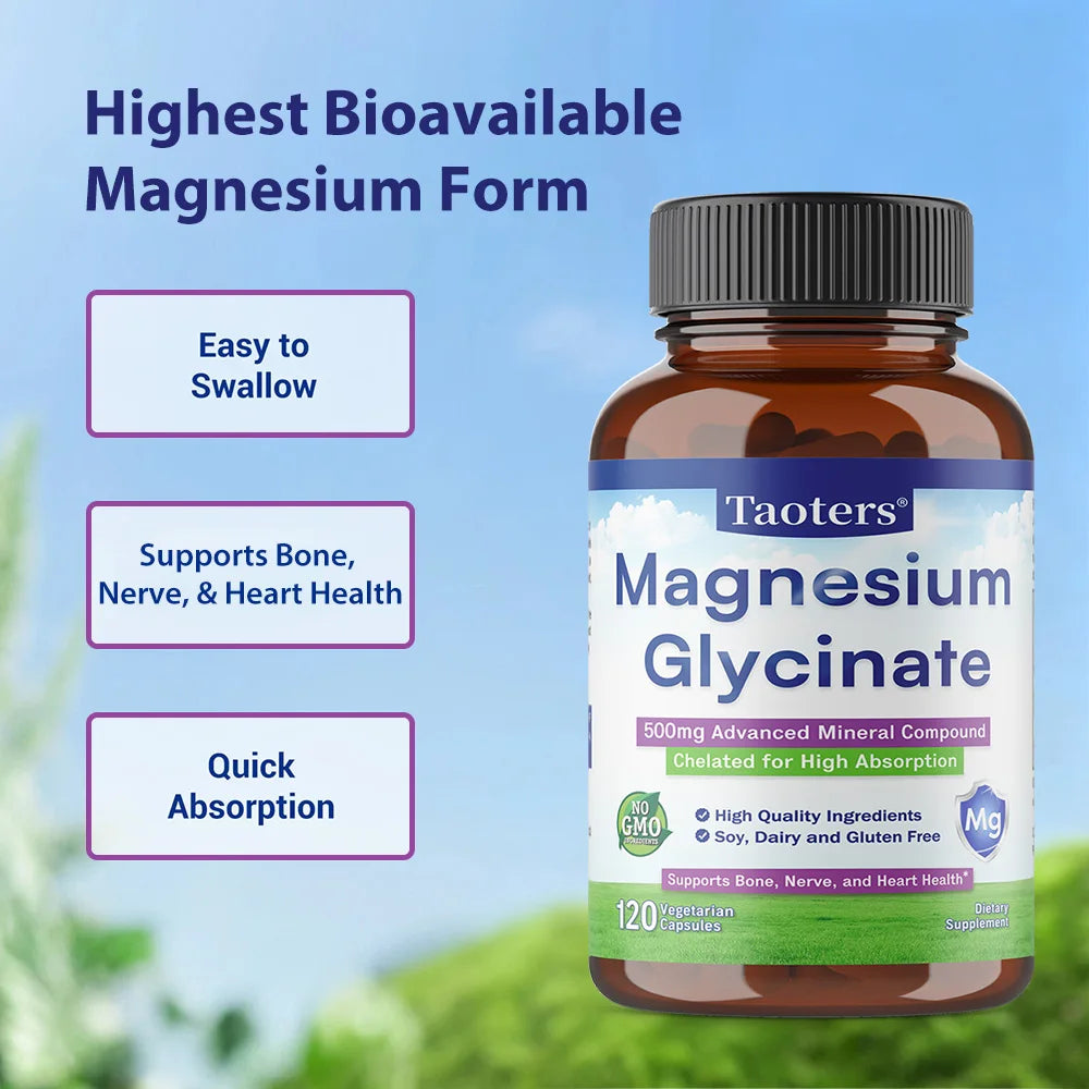 Magnesium Glycinate 500mg Capsules – Chelated High Absorption Mineral Supplement Qst